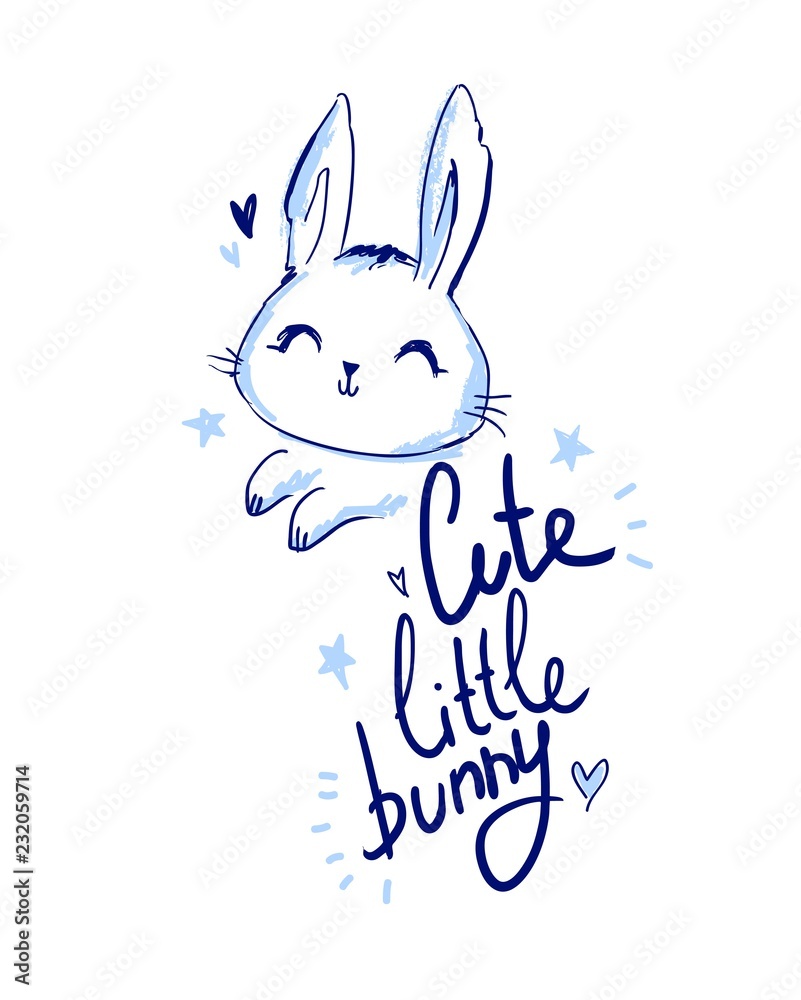 Premium Vector  Little bunny quotes set in pink, blue colors. hand draw  calligraphy script and grotesque lettering.