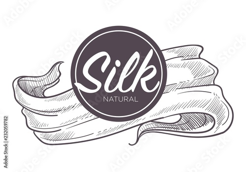 Silk natural 100 percent fabric thread poster with text vector.