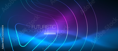 Neon glowing techno lines, hi-tech futuristic abstract background template with geometric shapes