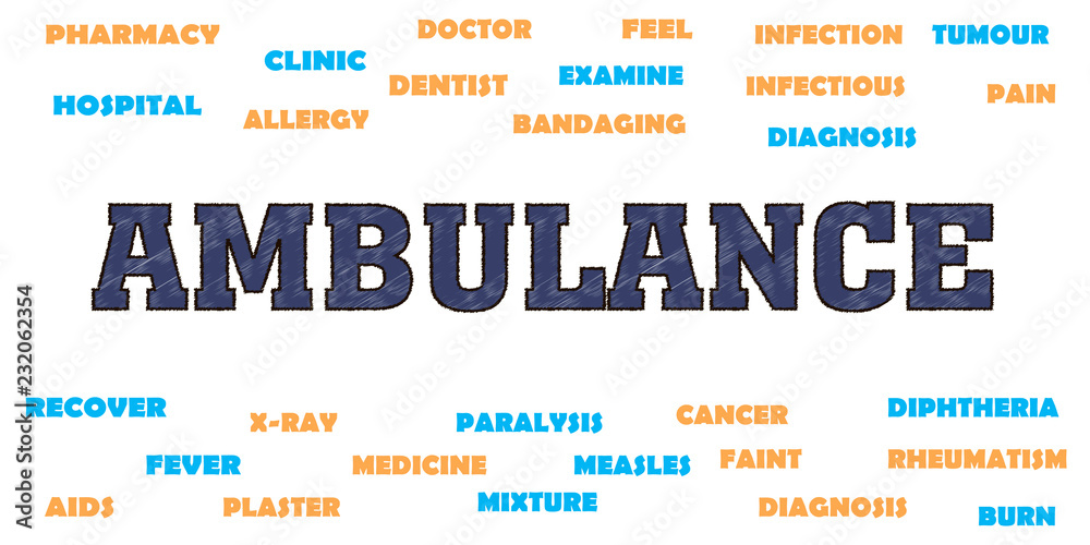 Obraz premium ambulance Words and Tags cloud. Medical Concept