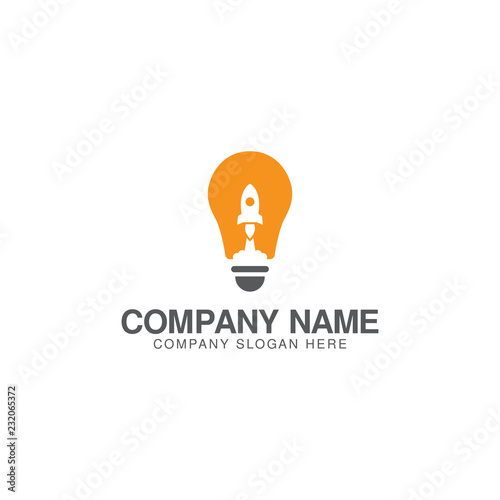 Light bulb and rocket launch, creative idea rocket logo design vector template