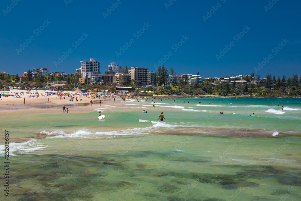 CALOUNDRA, AUS - Nov 04 2018: Hot sunny day at Kings Beach Calundra, Queensland
