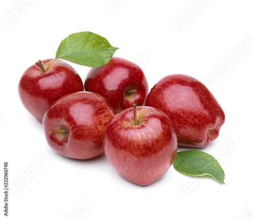 Red whole organic apples isolated on white background