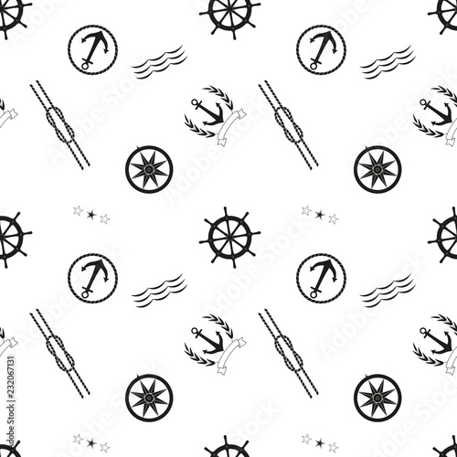 Marine elements and simbols seamless background. Vector illustration