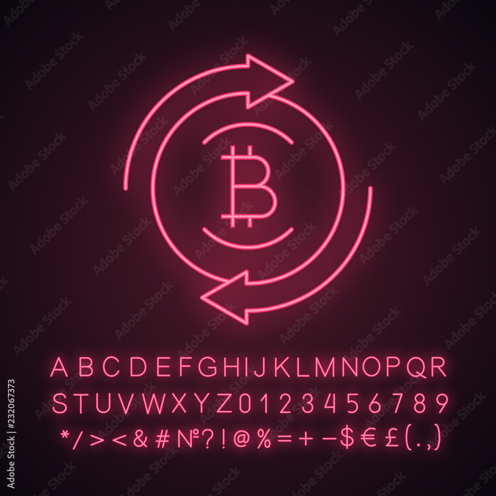 Bitcoin exchange neon light icon Bitcoin exchange neon light icon