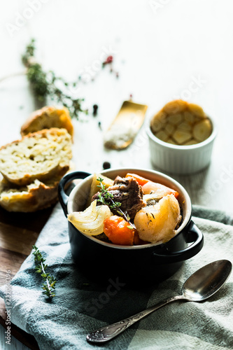 pot au feu,broth with meat and vegetable