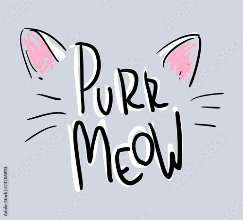Photo hand drawn words purr meow print illustration vector