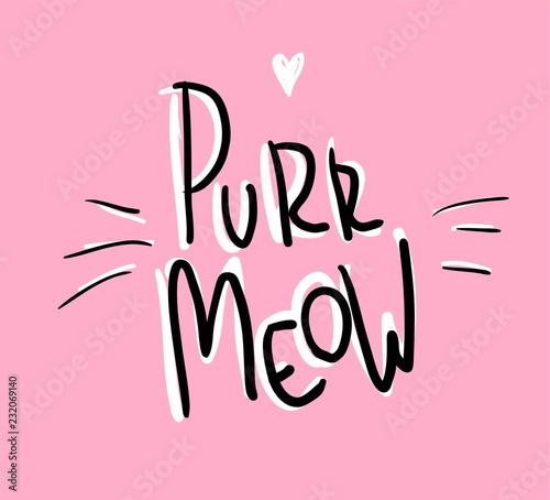 hand drawn words purr meow print illustration vector
