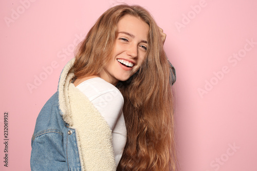 Portrait of happy young wom...