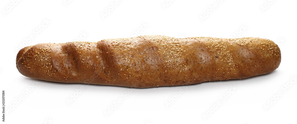 French loaf of bread with sesame isolated on white background French loaf of bread with sesame isolated on white background