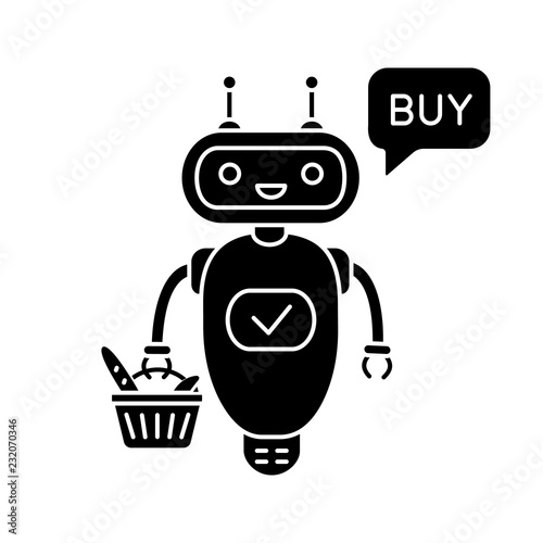 Online customer service chatbot glyph icon