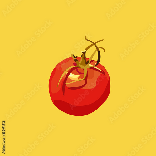 Vector tomato icon. Beautiful tomato on yellow background.