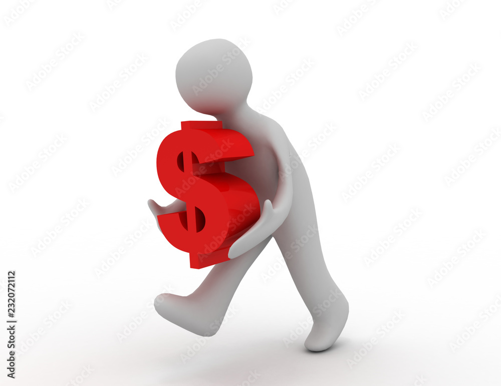 3d man icon running with a dollar sign . 3d rendered illustration 3d man icon running with a dollar sign . 3d rendered illustration