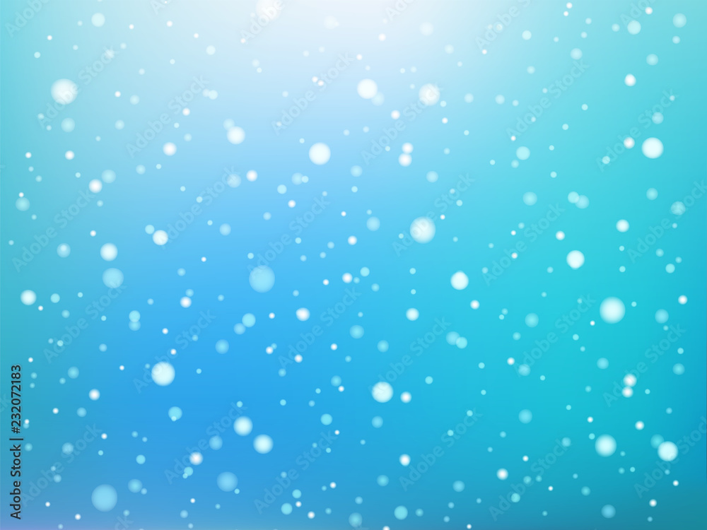 Blue and white abstract light spots or snowflakes bokeh seamless pattern, vector