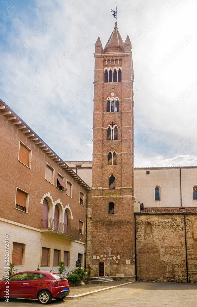 View at the Bell tower of Cathedral Saint Lawrence in Grosseto - Italy