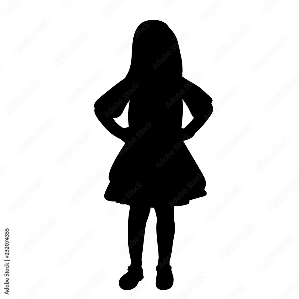 vector, isolated, silhouette little girl in a dress Stock Vector ...