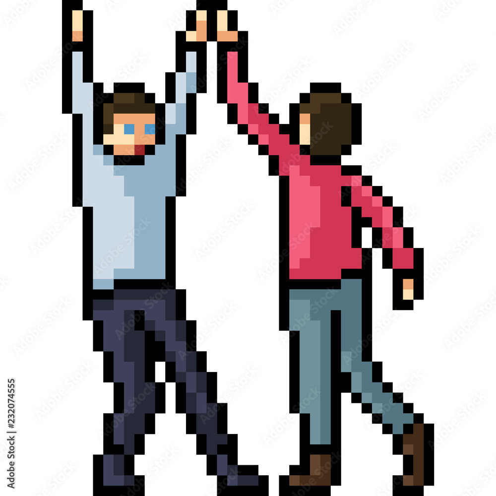 Obraz premium vector pixel art man high five