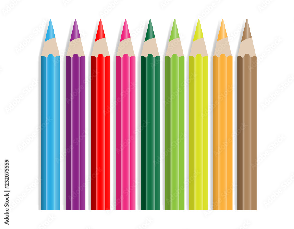 Set of colour pencils in row isolated on white background, Vector illustration Set of colour pencils in row isolated on white background, Vector illustration