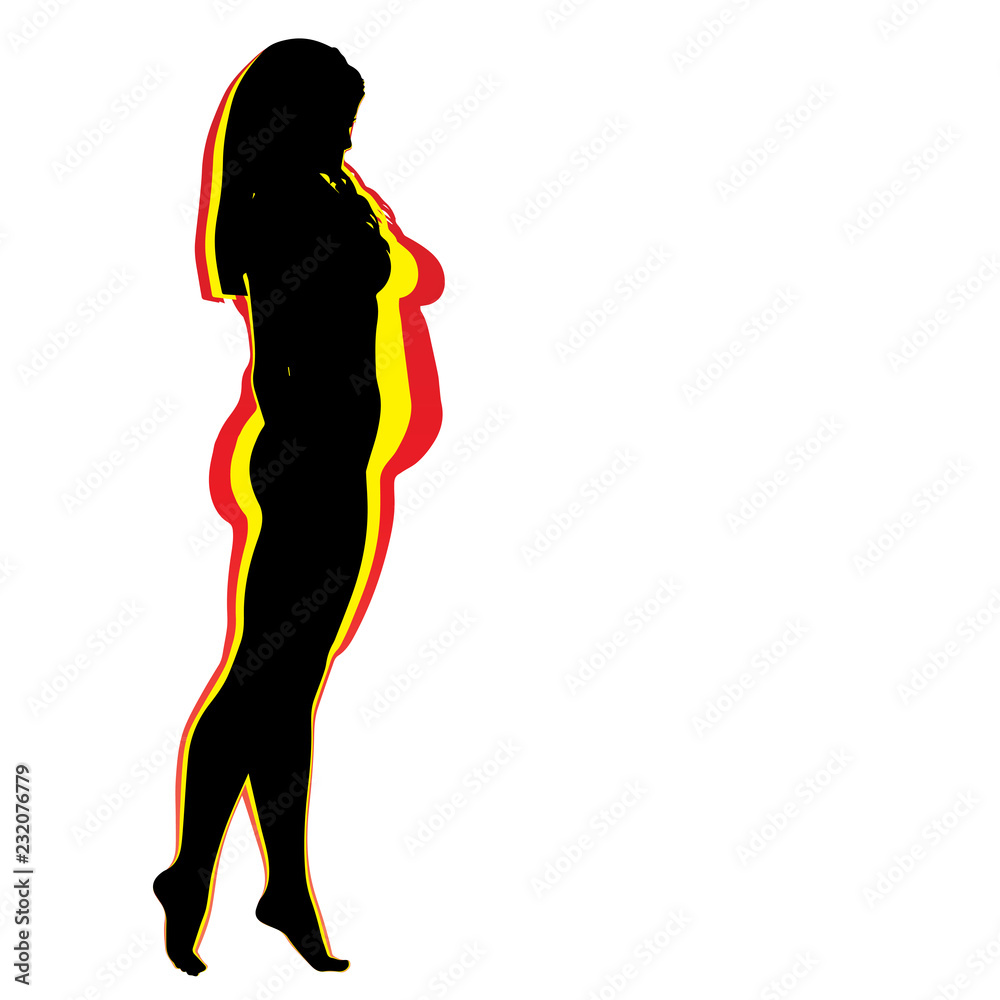 Conceptual fat overweight obese female vs slim fit healthy body after weight loss or diet with muscles thin young woman isolated. Fitness, nutrition or fatness obesity, health silhouette shape Conceptual fat overweight obese female vs slim fit healthy body after weight loss or diet with muscles thin young woman isolated. Fitness, nutrition or fatness obesity, health silhouette shape