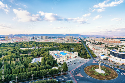 Baotou city, Inner Mongolia, China, construction of road island scenery