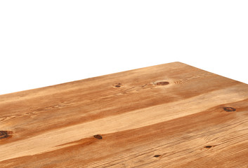 Perspective view of wood or wooden table corner on white background including clipping path