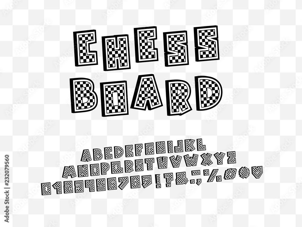 Alphabet chessboard design. Letters, numbers and punctuation marks. EPS ...