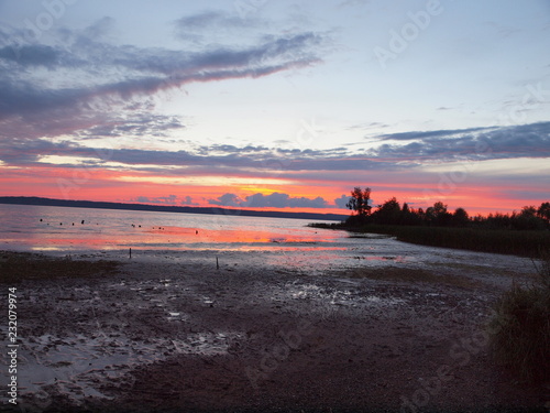 Sunset. On the big river. Summer. Russia, Ural, Perm region