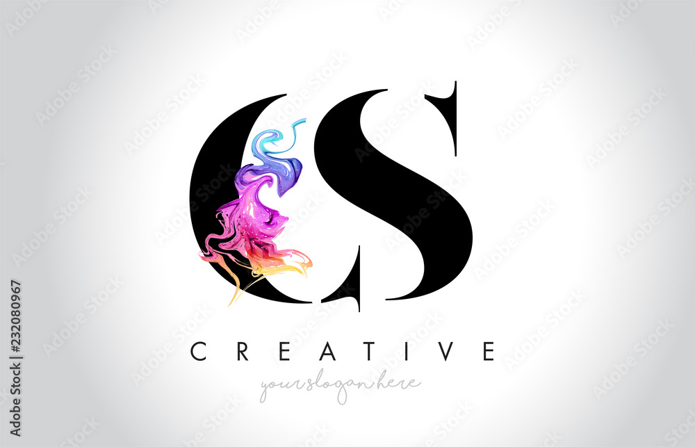 CS Vibrant Creative Leter Logo Design with Colorful Smoke Ink Flowing Vector