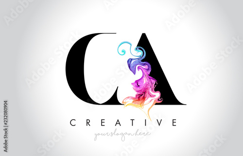 CA Vibrant Creative Leter Logo Design with Colorful Smoke Ink Flowing Vector