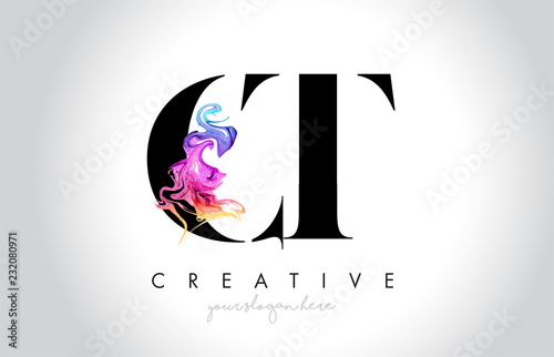 CT Vibrant Creative Leter Logo Design with Colorful Smoke Ink Flowing Vector
