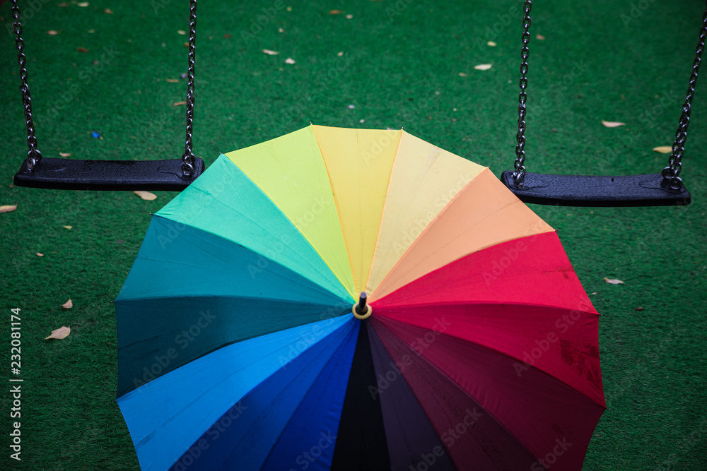 colorful umbrella in rainy day