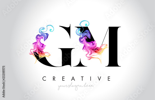 GM Vibrant Creative Leter Logo Design with Colorful Smoke Ink Flowing Vector