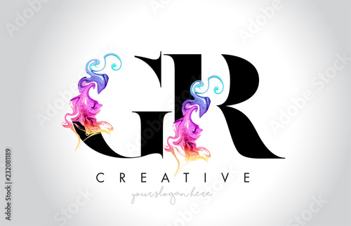 GR Vibrant Creative Leter Logo Design with Colorful Smoke Ink Flowing Vector photo
