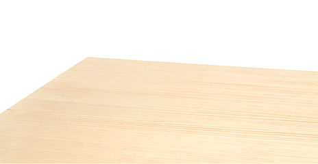 Perspective view of wood or wooden table corner on white background including clipping path