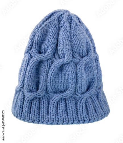 Knitted hat, winter cap. Warm wool cap handmade blue.