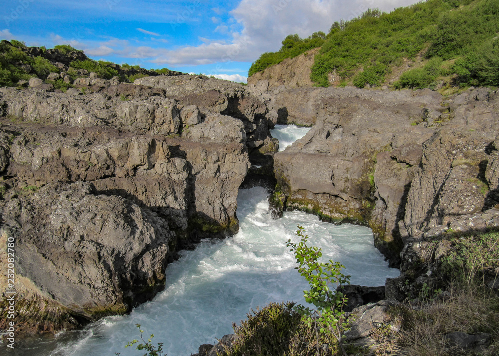 Barnafossar: series of rapids on the Hvítá River, Borgarfjordur region, West Iceland, Europe