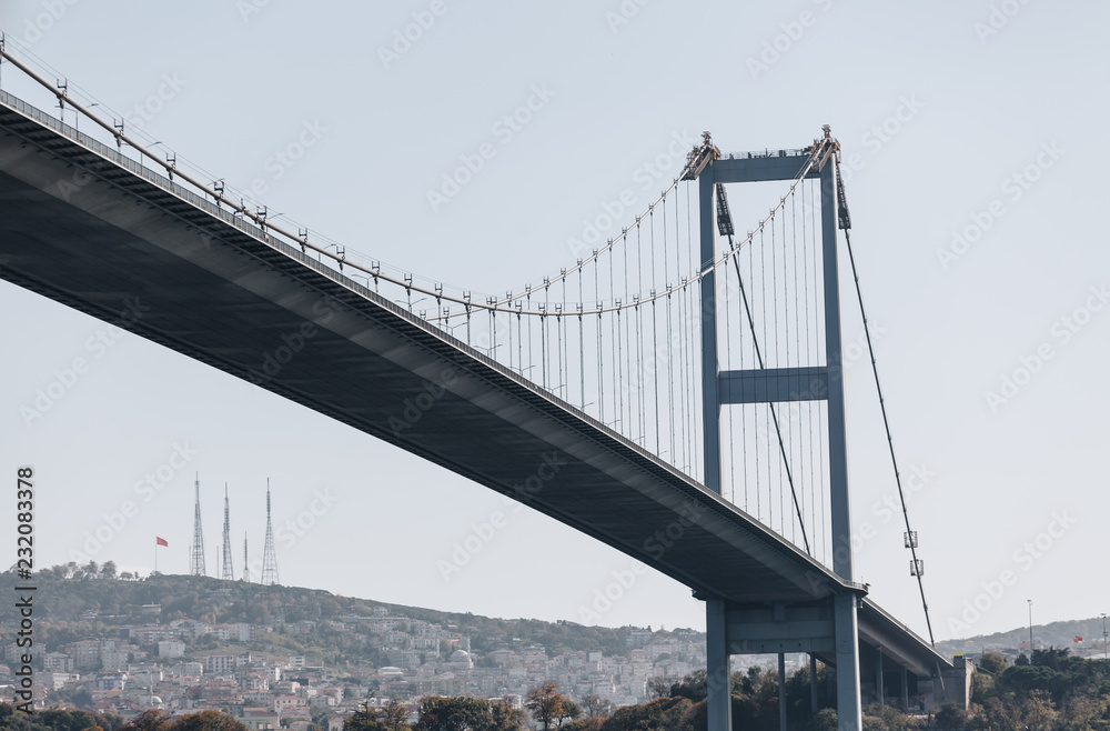 Bosphorus Bridge in a sunny day on the Shore line of istanbul