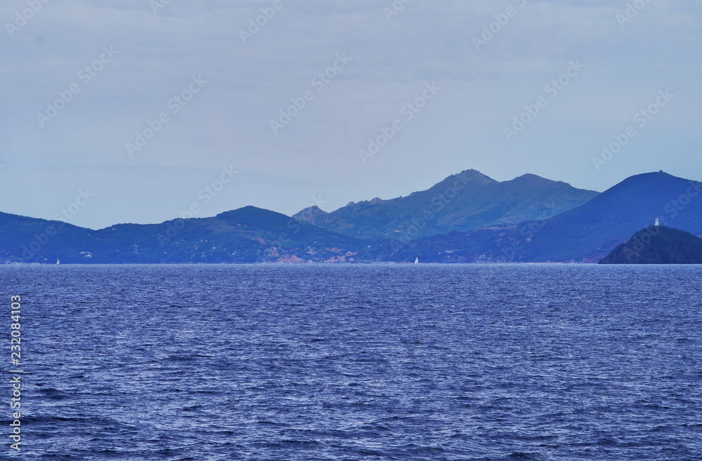 Elba Island from the ferry, Tuscany, Italy