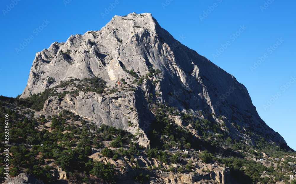 Mountain sea bay rocks panoramic landscape.