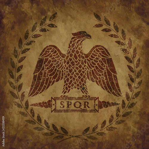 Logo of the Roman eagle on an old shabby texture.