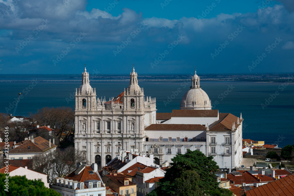 Church or Monastery of Sao Vicente de Fora, Pantheom dome and Tagus river (Rio Tajo) in the background