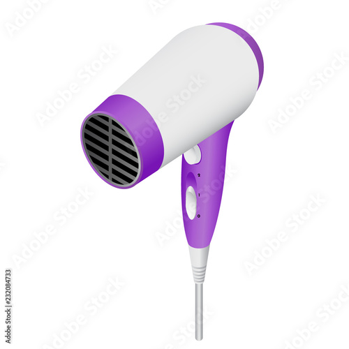 isometric hair dryer vector icon isolated on white background. Hair care symbol.
