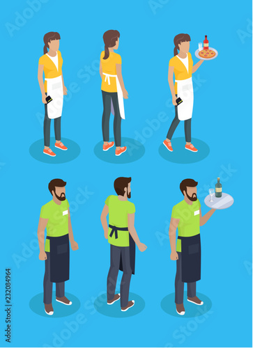 Waitress and Waiter Icons Set Vector Illustration