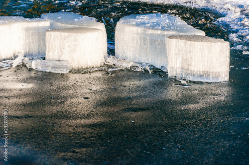 Ice blocks taken out from frozen lake