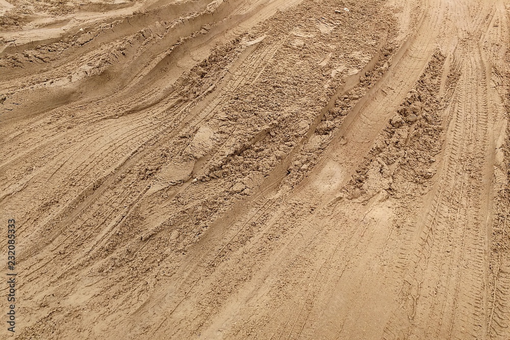 Fototapeta premium tire track on soil for background