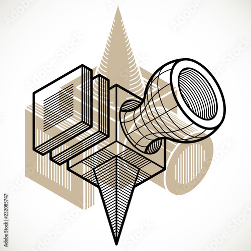Abstract trigonometric construction, vector dimensional design template.