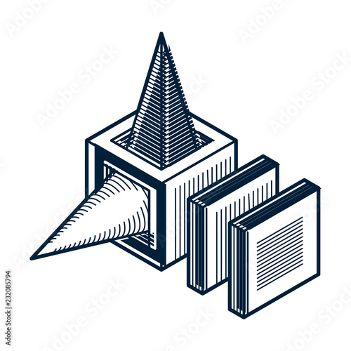 Abstract three-dimensional shape, vector design cube element.