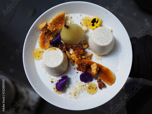 Vanilla panna cotta & poached pear  