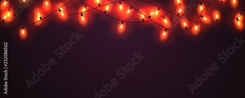 Web banner with christmas lights. Realistic design elements. Vector