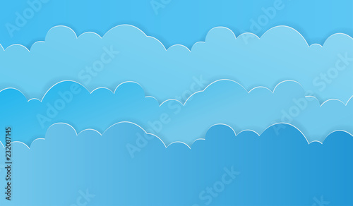 Paper art of sky and clouds background. Vector illustration